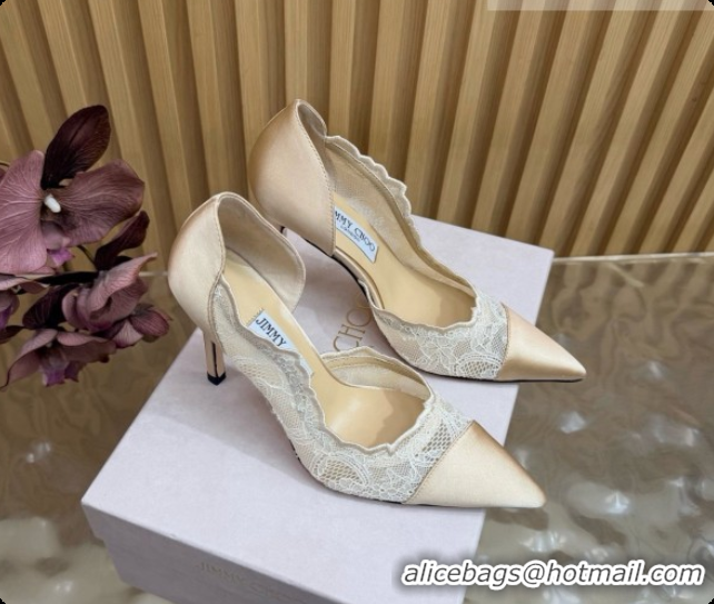 Buy Luxury Jimmy Choo Brigitte 100 Pumps in Lace and Satin J091248 Beige 2026 