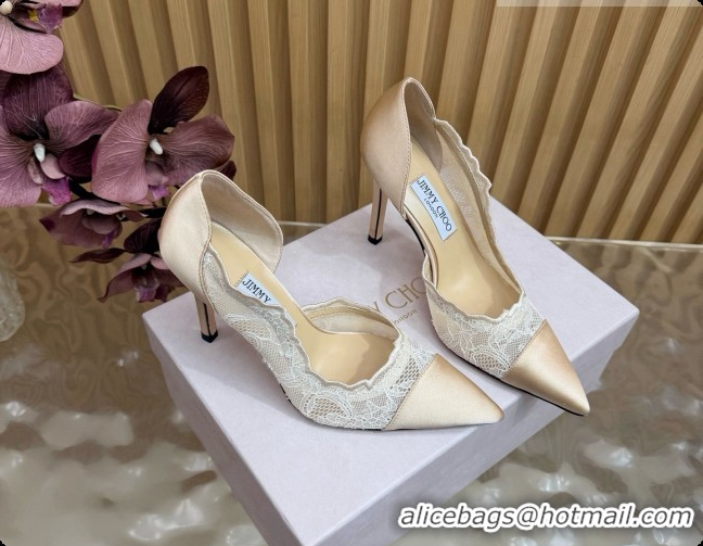 Buy Luxury Jimmy Choo Brigitte 100 Pumps in Lace and Satin J091248 Beige 2026 