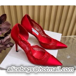 Low Price Jimmy Choo Brigitte 100 Pumps in Lace and Satin J091249 Red 2026