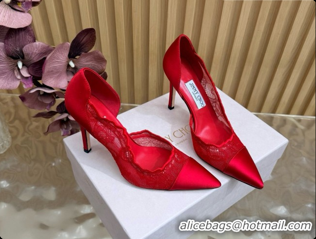 Low Price Jimmy Choo Brigitte 100 Pumps in Lace and Satin J091249 Red 2026