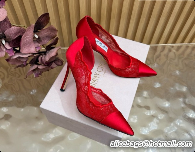 Low Price Jimmy Choo Brigitte 100 Pumps in Lace and Satin J091249 Red 2026