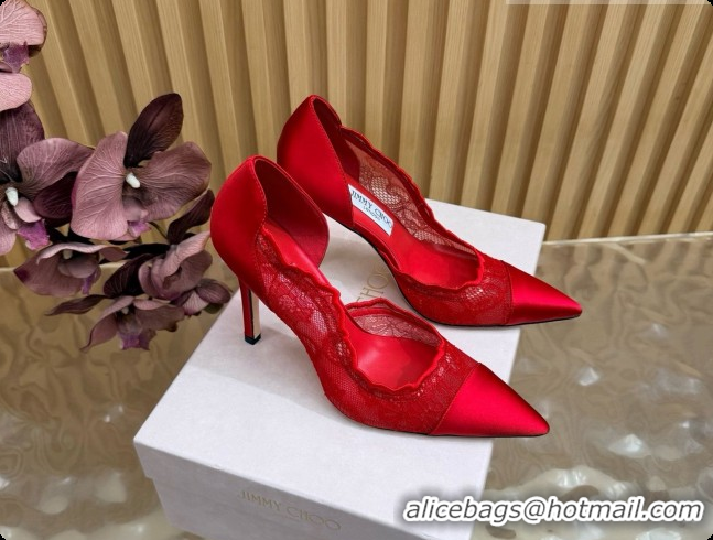 Low Price Jimmy Choo Brigitte 100 Pumps in Lace and Satin J091249 Red 2026