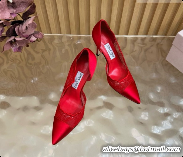 Low Price Jimmy Choo Brigitte 100 Pumps in Lace and Satin J091249 Red 2026