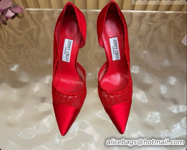 Low Price Jimmy Choo Brigitte 100 Pumps in Lace and Satin J091249 Red 2026