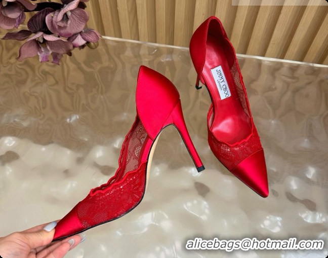 Low Price Jimmy Choo Brigitte 100 Pumps in Lace and Satin J091249 Red 2026