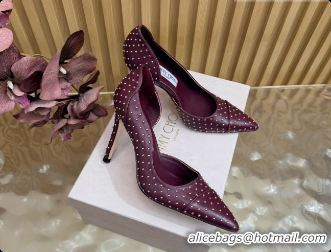 Luxury Jimmy Choo Brigitte 100 Pumps with Studs J091252 Burgundy 2026