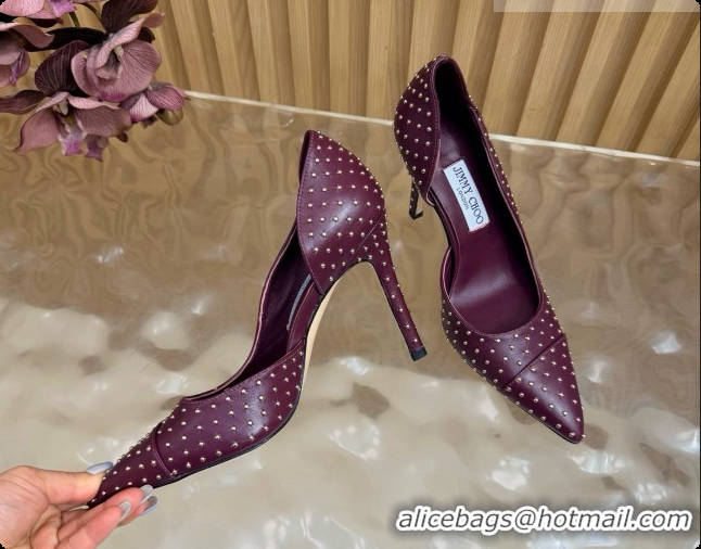 Luxury Jimmy Choo Brigitte 100 Pumps with Studs J091252 Burgundy 2026