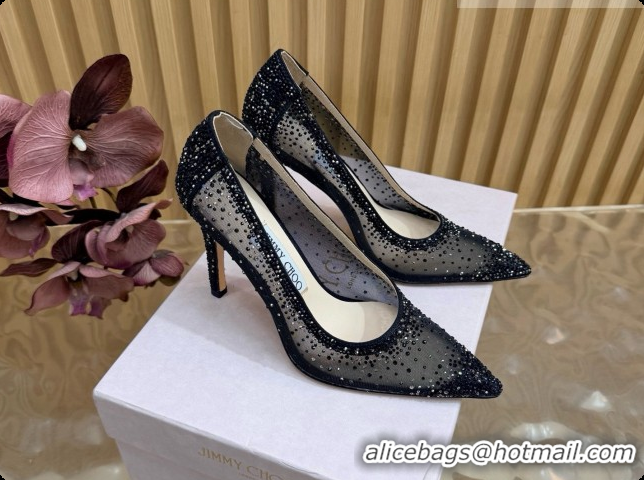 Top Grade Jimmy Choo Mesh Pumps with Crystals 10cm Heel J091255 Black 2026