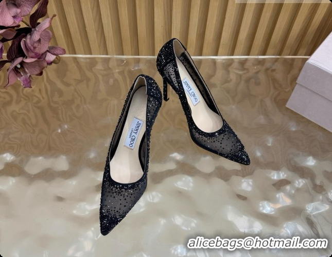 Top Grade Jimmy Choo Mesh Pumps with Crystals 10cm Heel J091255 Black 2026