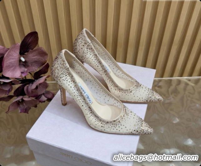 Unique Style Jimmy Choo Mesh Pumps with Crystals 10cm Heel J091256 Beige 2026