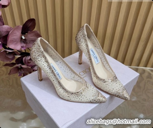 Unique Style Jimmy Choo Mesh Pumps with Crystals 10cm Heel J091256 Beige 2026