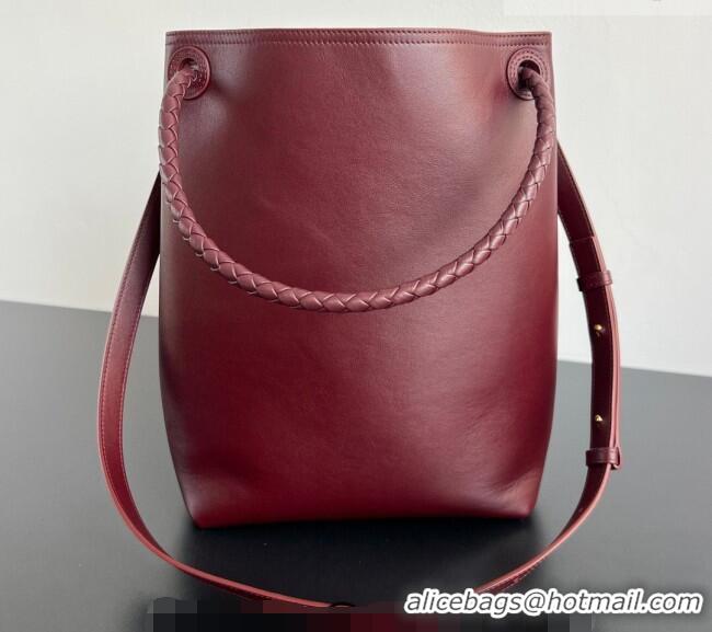 Luxury Cheap Bottega Veneta Andiamo Bucket Bag in Silky Leather 844169 Barolo Red 2026