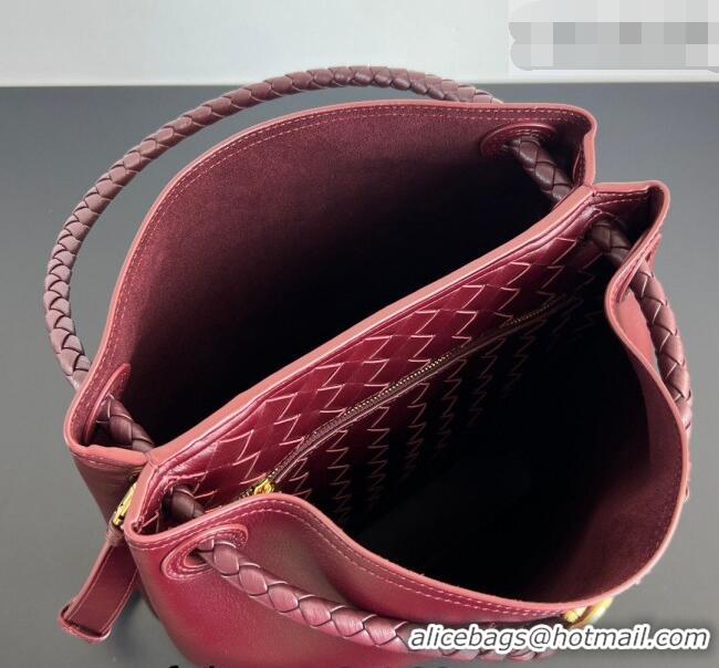 Luxury Cheap Bottega Veneta Andiamo Bucket Bag in Silky Leather 844169 Barolo Red 2026
