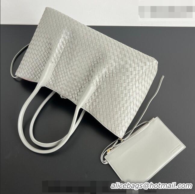 Free Shipping Bottega Veneta Medium Pinacoteca Tote Bag in Intrecciato Leather 817166 Silver Grey 2026