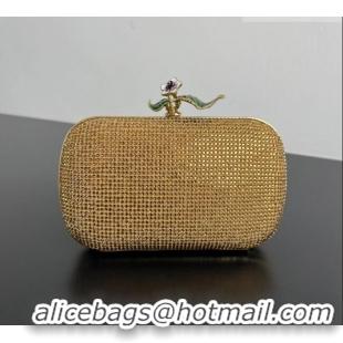 Market Sells Bottega Veneta Knot Clutch with Flower Clasp in Suede and Crystals 844122 Gold 2026