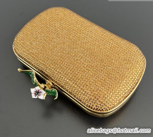 Market Sells Bottega Veneta Knot Clutch with Flower Clasp in Suede and Crystals 844122 Gold 2026