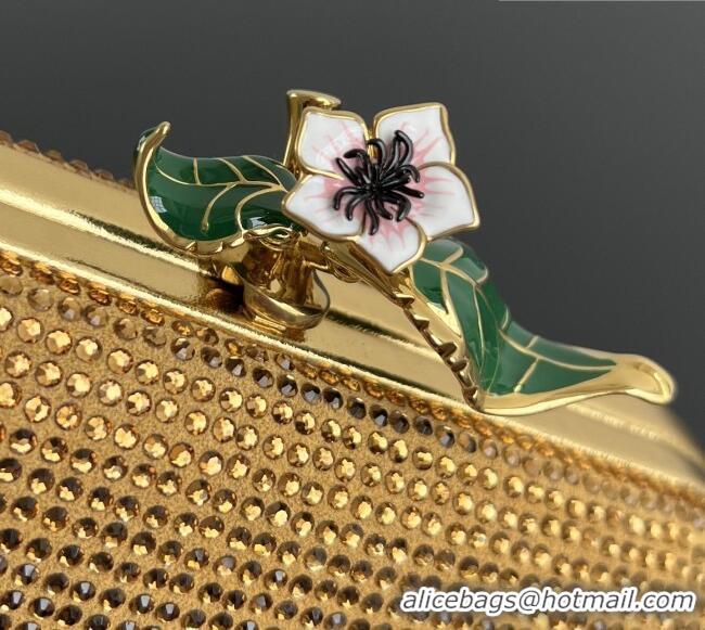 Market Sells Bottega Veneta Knot Clutch with Flower Clasp in Suede and Crystals 844122 Gold 2026