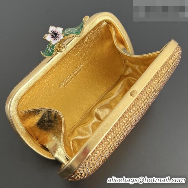 Market Sells Bottega Veneta Knot Clutch with Flower Clasp in Suede and Crystals 844122 Gold 2026