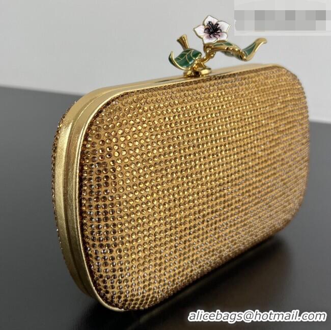 Market Sells Bottega Veneta Knot Clutch with Flower Clasp in Suede and Crystals 844122 Gold 2026