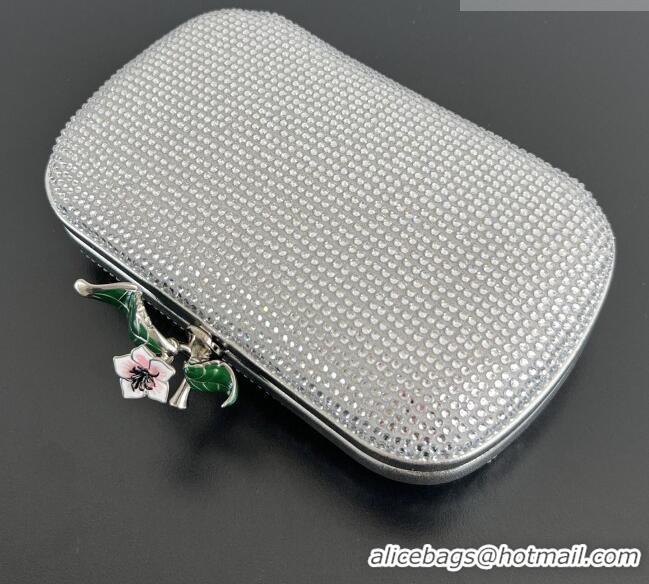 Best Quality Bottega Veneta Knot Clutch with Flower Clasp in Suede and Crystals 844122 Silver 2026