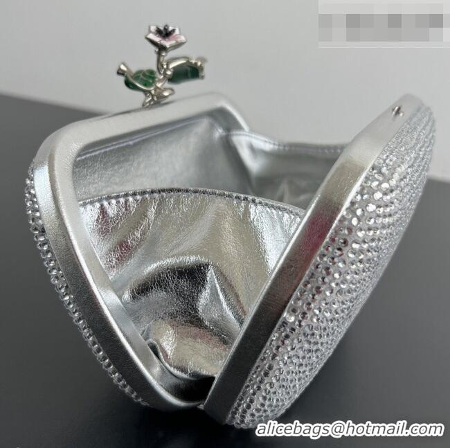 Best Quality Bottega Veneta Knot Clutch with Flower Clasp in Suede and Crystals 844122 Silver 2026