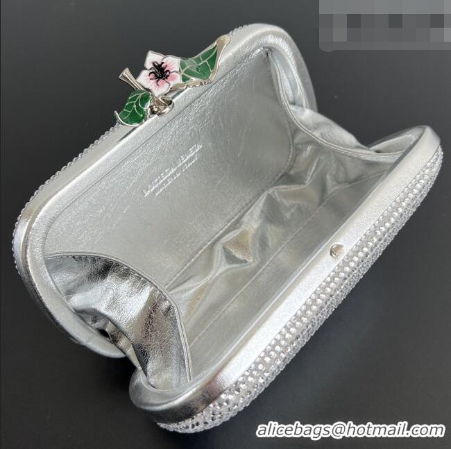 Best Quality Bottega Veneta Knot Clutch with Flower Clasp in Suede and Crystals 844122 Silver 2026