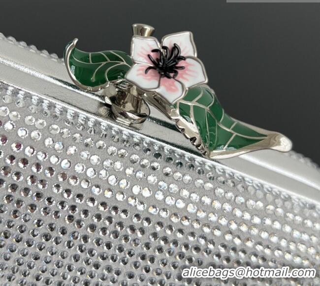 Best Quality Bottega Veneta Knot Clutch with Flower Clasp in Suede and Crystals 844122 Silver 2026