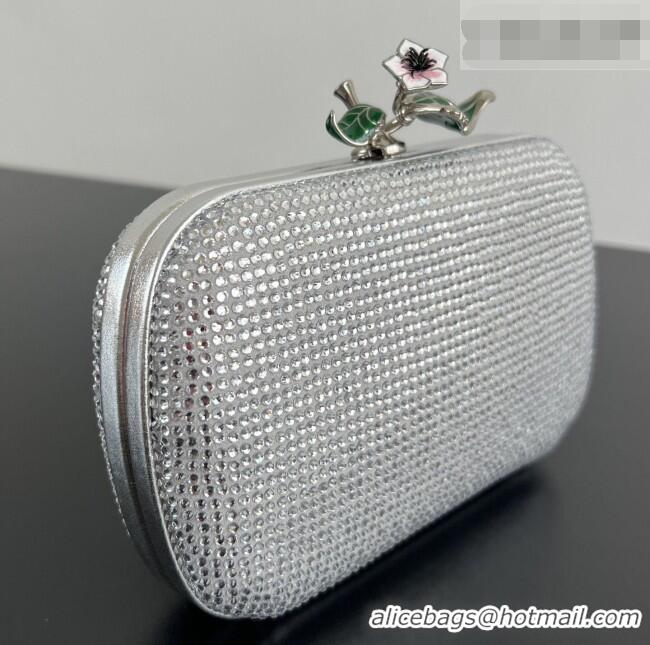 Best Quality Bottega Veneta Knot Clutch with Flower Clasp in Suede and Crystals 844122 Silver 2026
