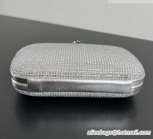 Best Quality Bottega Veneta Knot Clutch with Flower Clasp in Suede and Crystals 844122 Silver 2026