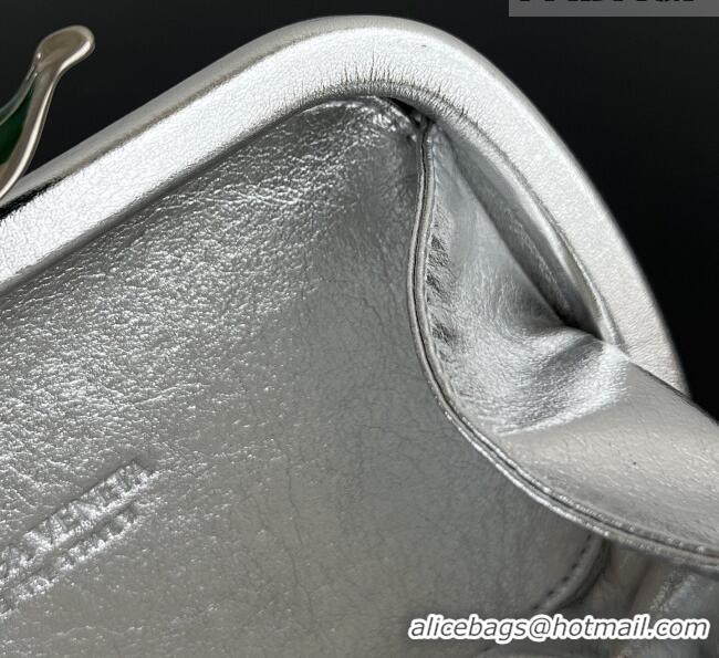 Best Quality Bottega Veneta Knot Clutch with Flower Clasp in Suede and Crystals 844122 Silver 2026