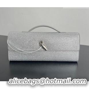 New Fashion Bottega Veneta Long Clutch Bag Andiamo in Suede and Crystals 844124 Silver 2026