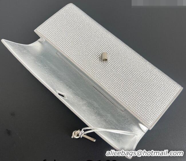 New Fashion Bottega Veneta Long Clutch Bag Andiamo in Suede and Crystals 844124 Silver 2026