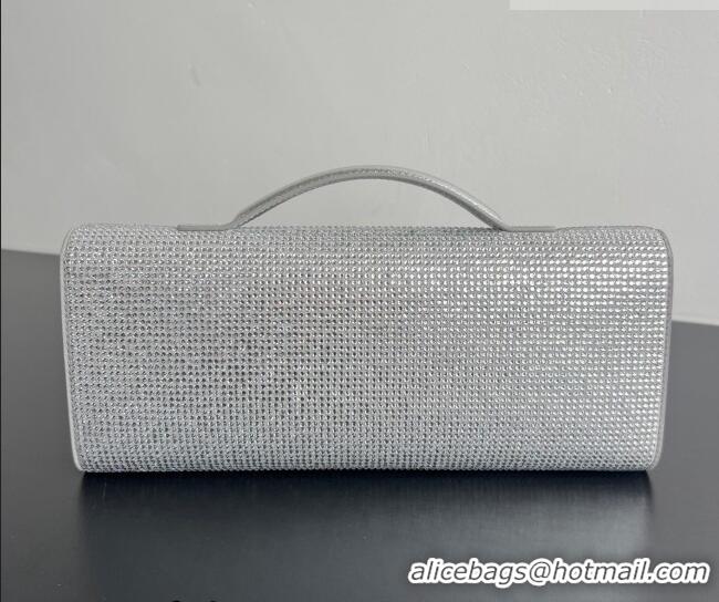 New Fashion Bottega Veneta Long Clutch Bag Andiamo in Suede and Crystals 844124 Silver 2026