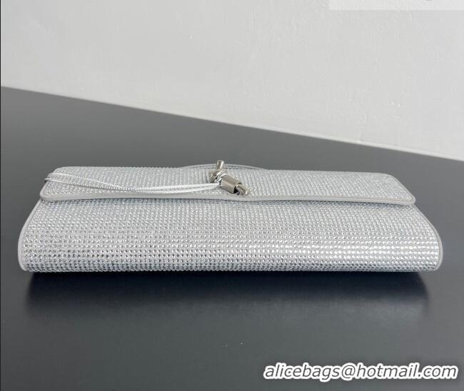 New Fashion Bottega Veneta Long Clutch Bag Andiamo in Suede and Crystals 844124 Silver 2026