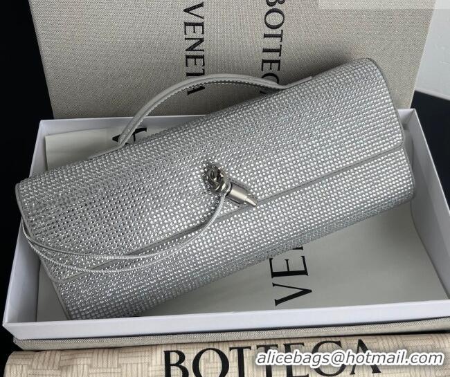 New Fashion Bottega Veneta Long Clutch Bag Andiamo in Suede and Crystals 844124 Silver 2026
