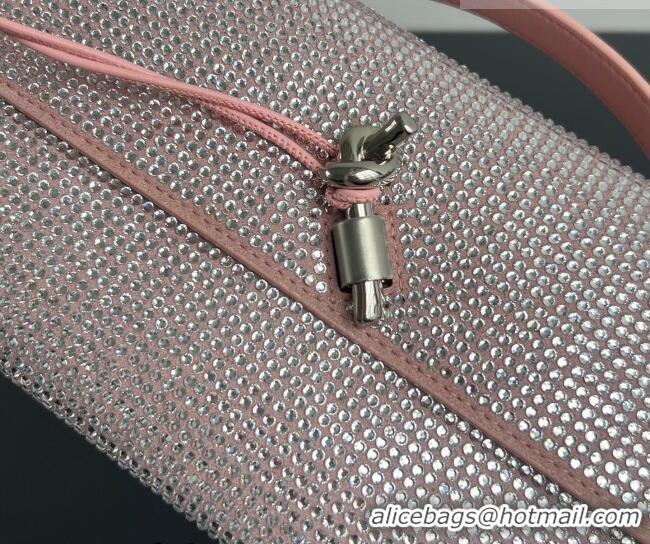 Shop Discount Bottega Veneta Long Clutch Bag Andiamo in Suede and Crystals 844124 Rose Pink 2026