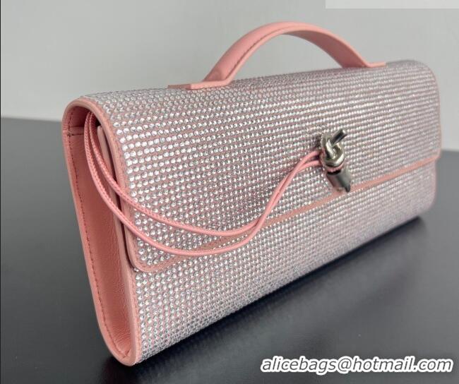 Shop Discount Bottega Veneta Long Clutch Bag Andiamo in Suede and Crystals 844124 Rose Pink 2026