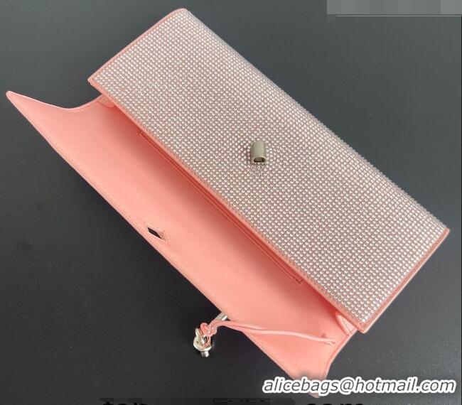 Shop Discount Bottega Veneta Long Clutch Bag Andiamo in Suede and Crystals 844124 Rose Pink 2026
