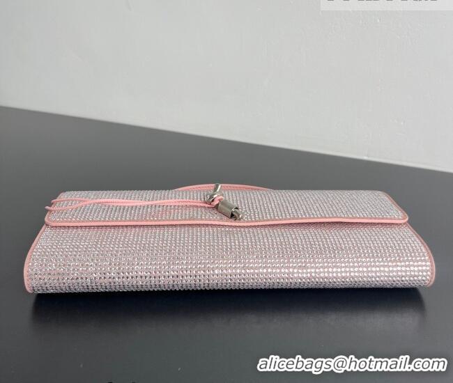 Shop Discount Bottega Veneta Long Clutch Bag Andiamo in Suede and Crystals 844124 Rose Pink 2026