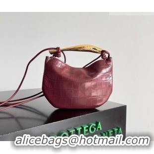 Top Design Bottega Veneta Mini Sardine Bag in Crocodile Embossed Leather 744267 Burgundy 2026