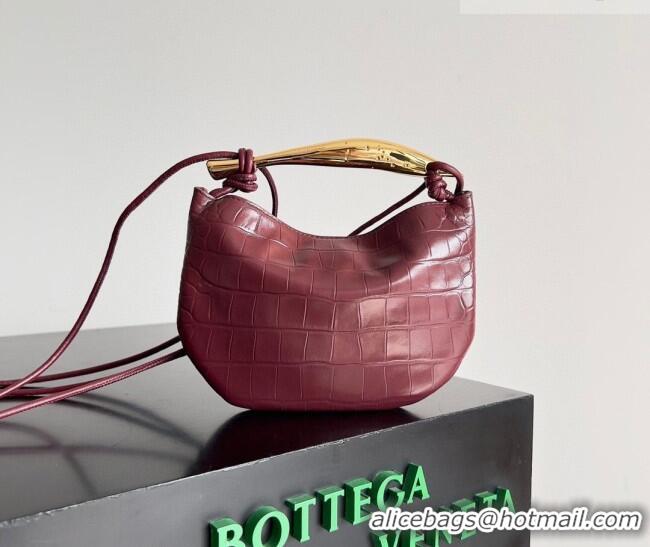 Top Design Bottega Veneta Mini Sardine Bag in Crocodile Embossed Leather 744267 Burgundy 2026