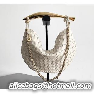 New Fashion Bottega Veneta Sardine Bag with Chain in Intrecciato Leather 776768 White 2026