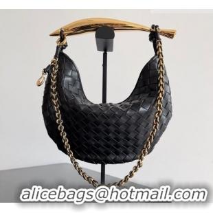 Luxury Cheap Bottega Veneta Sardine Bag with Chain in Intrecciato Leather 776768 Black 2026