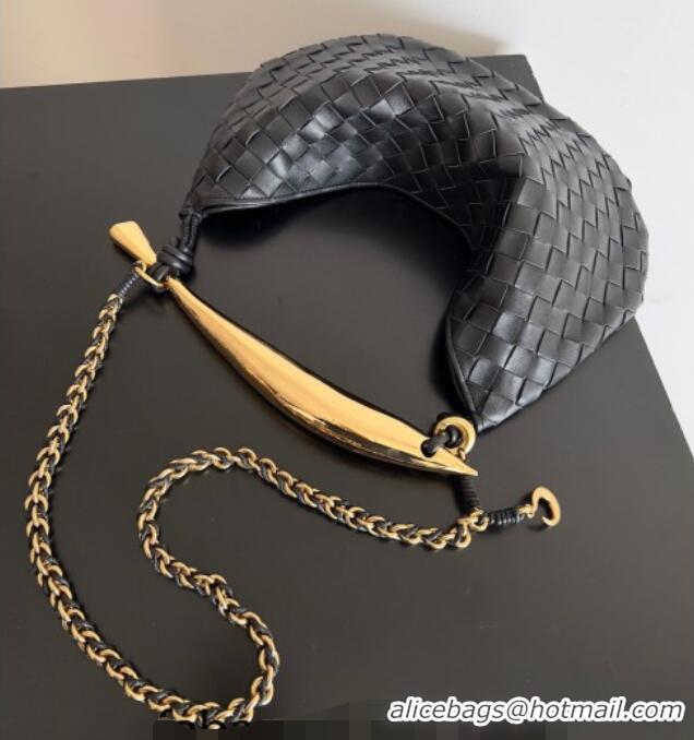 Luxury Cheap Bottega Veneta Sardine Bag with Chain in Intrecciato Leather 776768 Black 2026