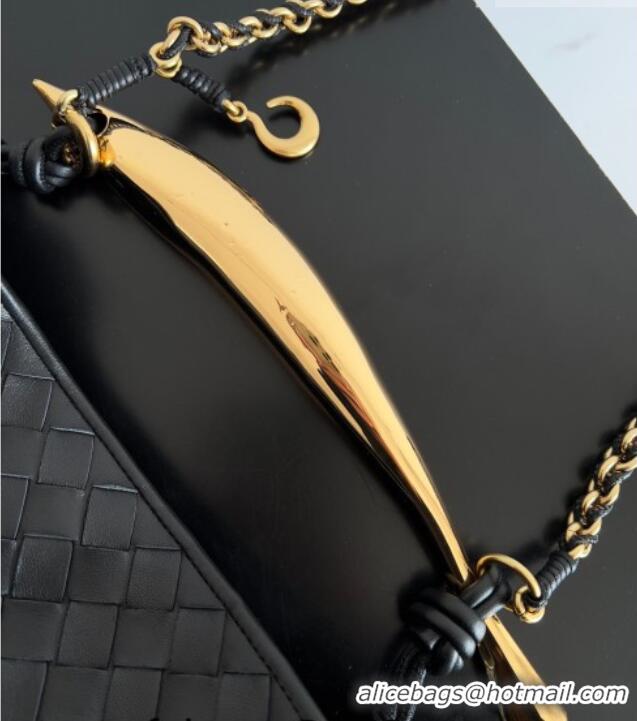 Luxury Cheap Bottega Veneta Sardine Bag with Chain in Intrecciato Leather 776768 Black 2026