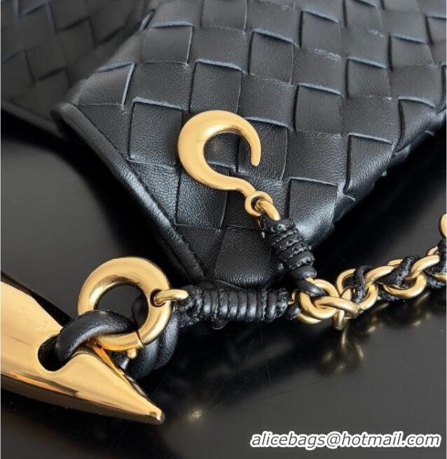Luxury Cheap Bottega Veneta Sardine Bag with Chain in Intrecciato Leather 776768 Black 2026