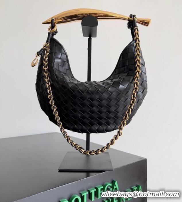 Luxury Cheap Bottega Veneta Sardine Bag with Chain in Intrecciato Leather 776768 Black 2026