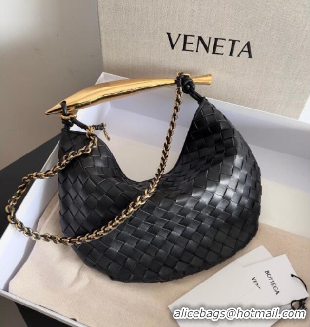 Luxury Cheap Bottega Veneta Sardine Bag with Chain in Intrecciato Leather 776768 Black 2026