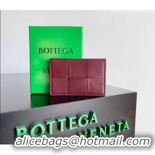 Cheapest Bottega Veneta Cassette Credit Card Case in Intreccio Leather 742693 Burgundy 2026