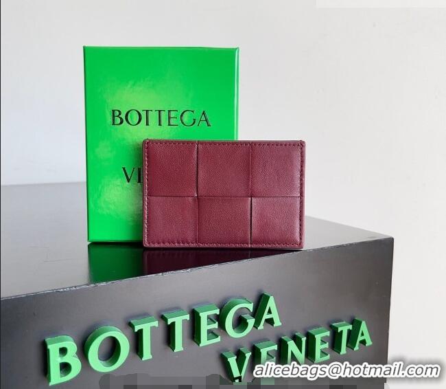 Cheapest Bottega Veneta Cassette Credit Card Case in Intreccio Leather 742693 Burgundy 2026